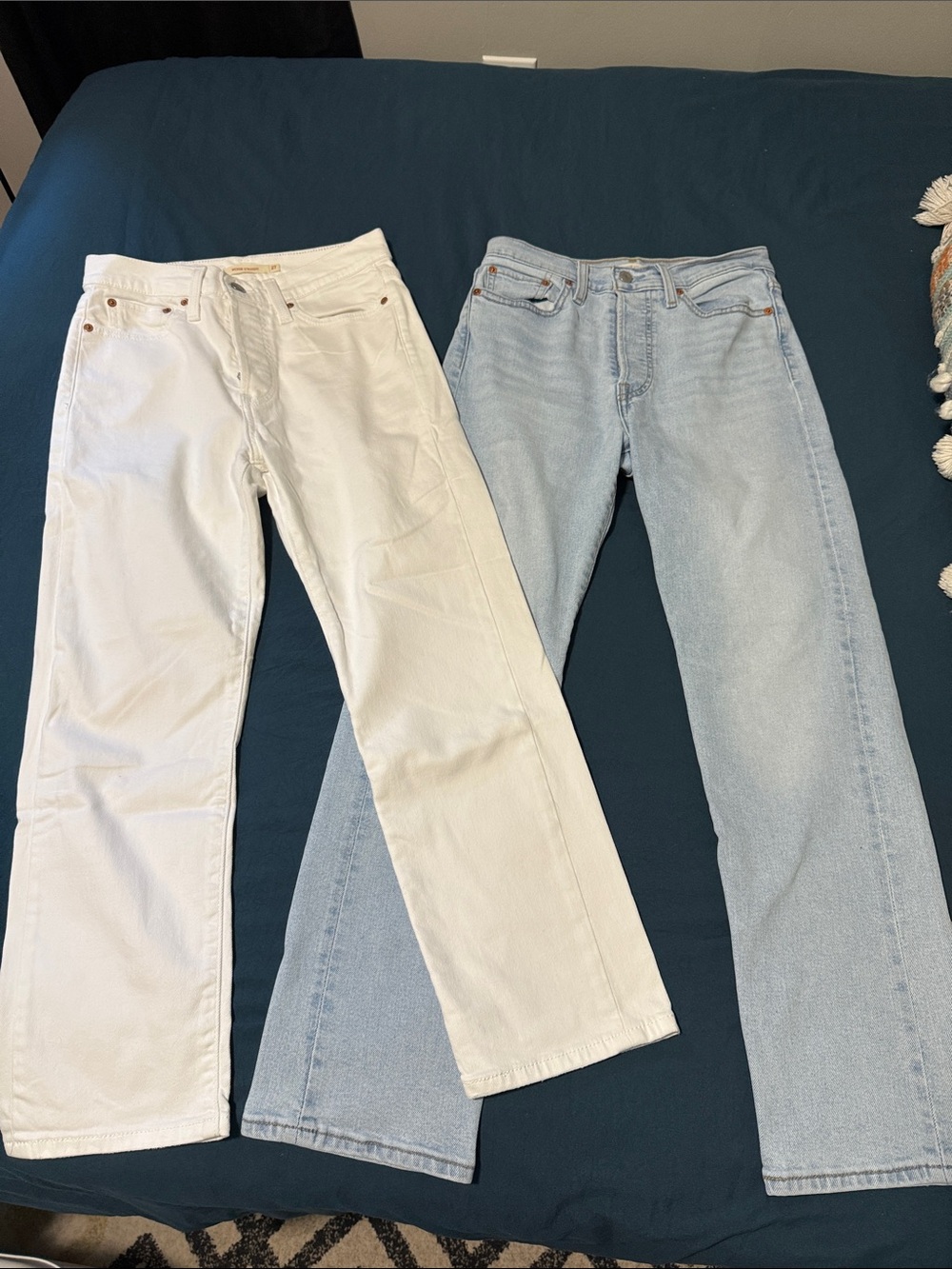 Women's Levi Wedgie Straight Leg Jeans - White and Light Blue